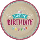 Happy Birthday Brown Happy Birthday paper plate 8-pack 23 cm