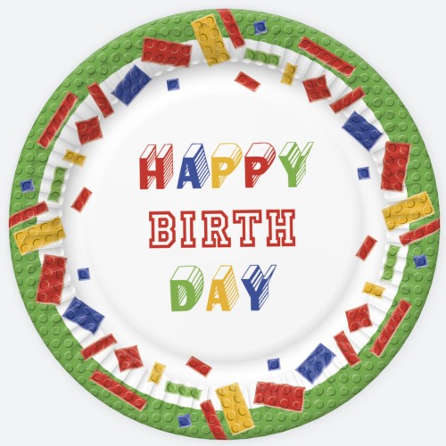 Happy Birthday Building Blocks Happy Birthday paper plate set of 8 - 18 cm