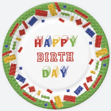 Happy Birthday Building Blocks Happy Birthday paper plate set of 8 - 18 cm