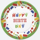 Happy Birthday Building Blocks Happy Birthday paper plate set of 8, 22.7 cm