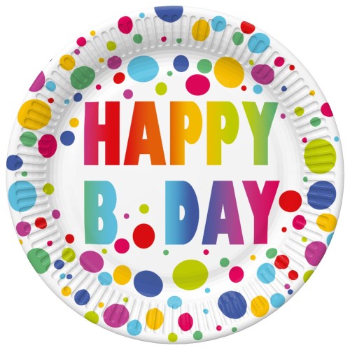 Happy Birthday Dots Happy Birthday paper plate, pack of 8, 22.7 cm