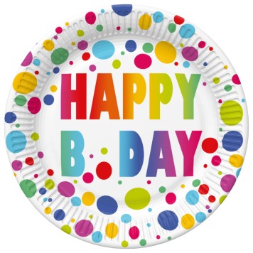 Happy Birthday Dots Happy Birthday paper plate, pack of 8, 22.7 cm