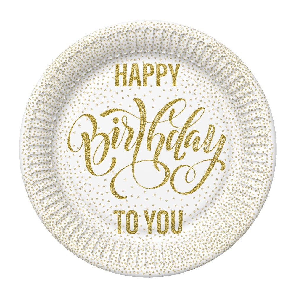 Happy Birthday Dotted Gold Happy Birthday paper plate 8 pcs 22.7 cm