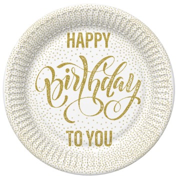 Happy Birthday Dotted Gold Happy Birthday paper plate 8 pcs 22.7 cm