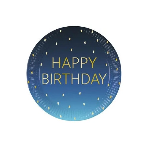 Happy Birthday Golden Blue Happy Birthday paper plate 8 pcs 23 cm FSC