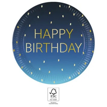 Happy Birthday Golden Blue Happy Birthday paper plate 8 pcs 23 cm FSC