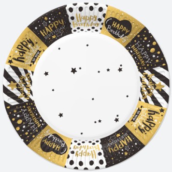 Happy Birthday Golden Happy Birthday paper plate 8 pcs, 22.7 cm