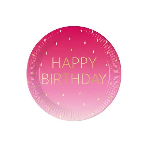 Happy Birthday Golden Pink Happy Birthday Paper Plate 8 pcs 23 cm FSC