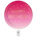 Happy Birthday Golden Pink Happy Birthday Paper Plate 8 pcs 23 cm FSC
