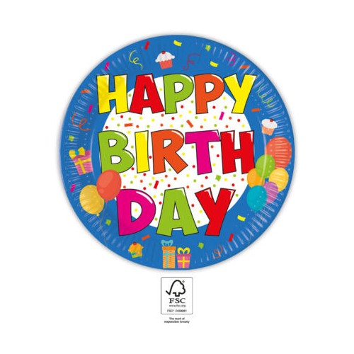 Happy Birthday Kokliko Happy Birthday paper plate 8 pcs 23 cm FSC