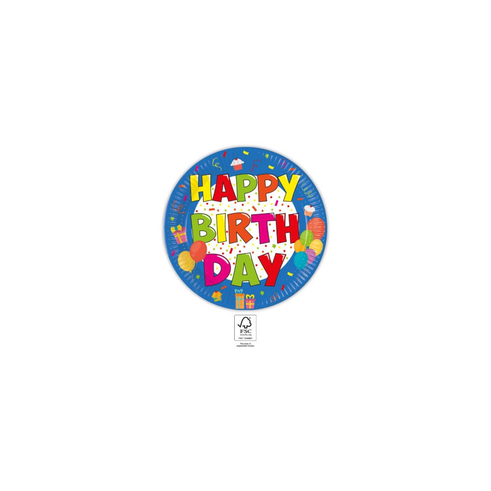 Happy Birthday Kokliko Happy Birthday paper plate 8 pcs 23 cm FSC