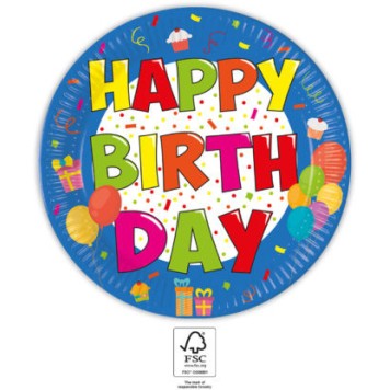 Happy Birthday Kokliko Happy Birthday paper plate 8 pcs 23 cm FSC