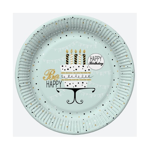 Happy Birthday Mint Happy Birthday paper plate set of 8 - 18 cm