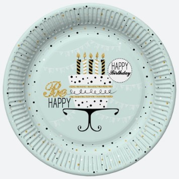 Happy Birthday Mint Happy Birthday paper plate set of 8 - 18 cm