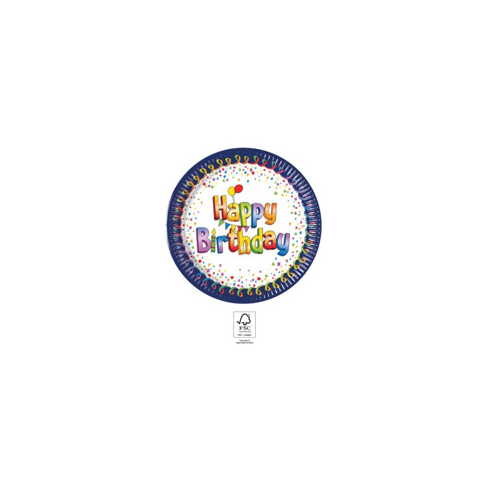 Happy Birthday Multicolor Happy Birthday Paper Plate 8 pcs 20 cm FSC