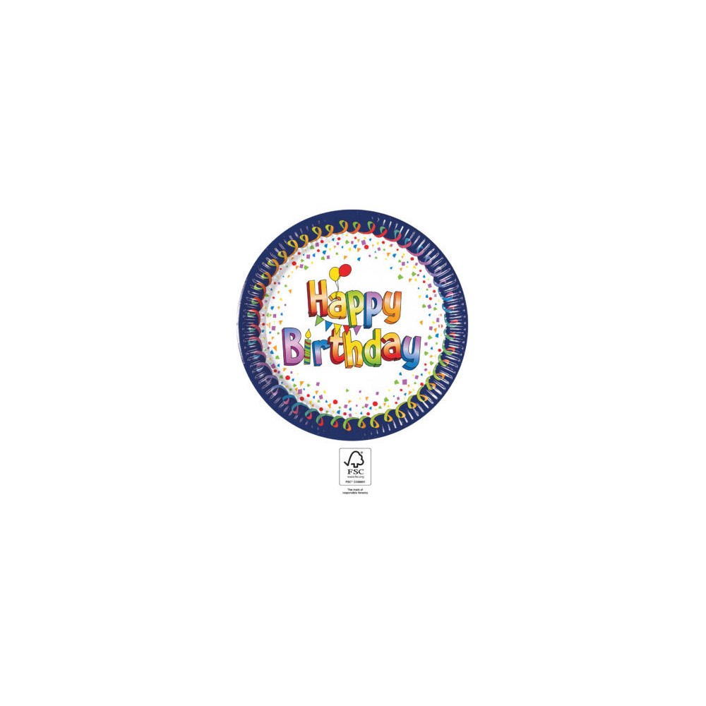 Happy Birthday Multicolor Happy Birthday paper plate 8 pcs 23 cm FSC