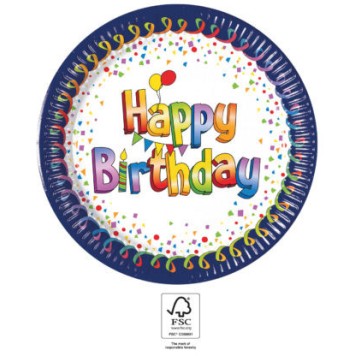 Happy Birthday Multicolor Happy Birthday paper plate 8 pcs 23 cm FSC