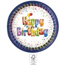 Happy Birthday Multicolor Happy Birthday paper plate 8 pcs 23 cm FSC
