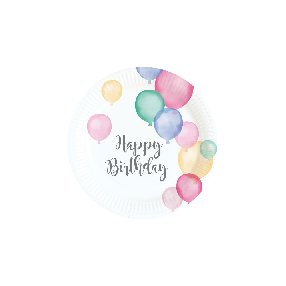 Happy Birthday Pastel Happy Birthday Paper Plates, 8 pcs, 18 cm