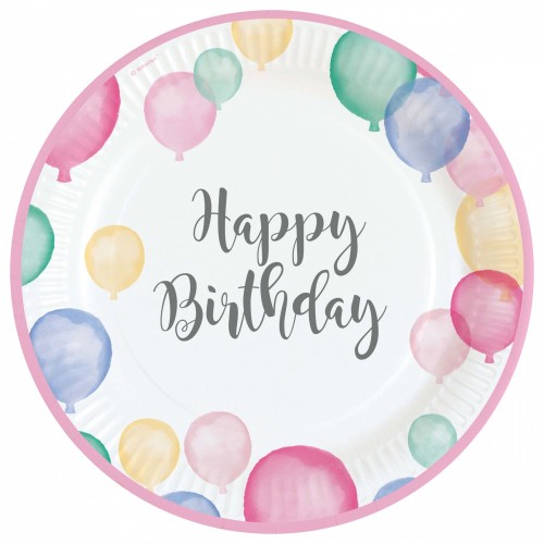 Happy Birthday Pastel Happy Birthday paper plate 8 pcs 23 cm