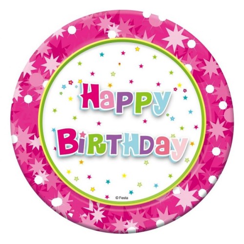 Happy Birthday Pink Happy Birthday paper plate 6 pack 18 cm