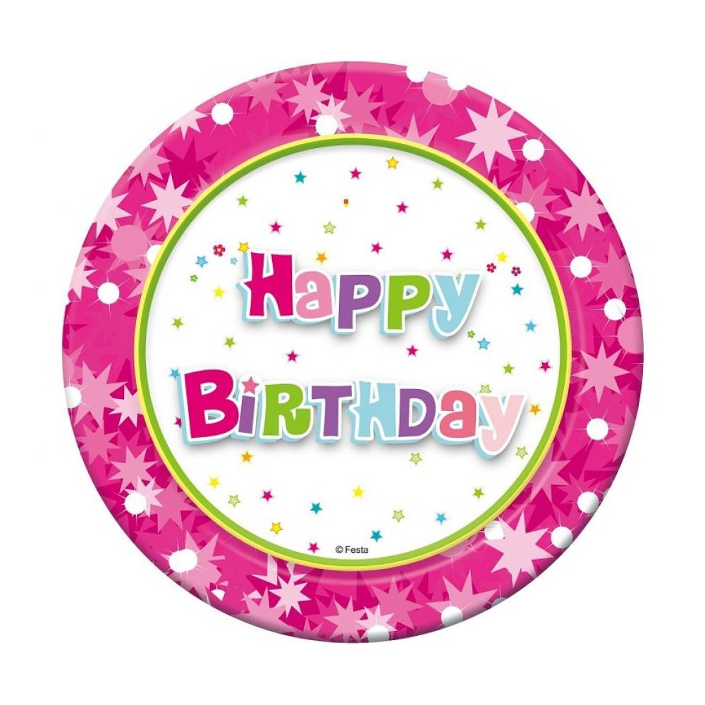 Happy Birthday Pink Happy Birthday paper plate 6 pack 18 cm