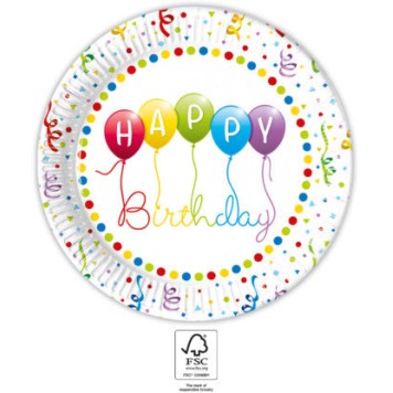 Happy Birthday Streamers Happy Birthday Paper Plate 8 pcs 23 cm FSC
