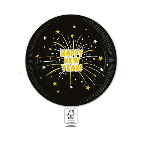 Happy New Year Flares Happy New Year Paper Plate 8 pcs 23 cm FSC