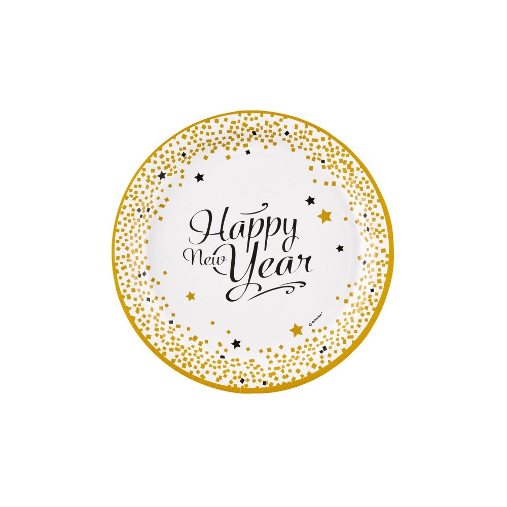 Happy New Year Golden Wishes Happy New Year Paper Plate 8 pcs 23 cm
