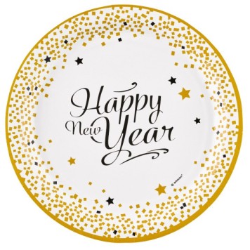 Happy New Year Golden Wishes Happy New Year Paper Plate 8 pcs 23 cm