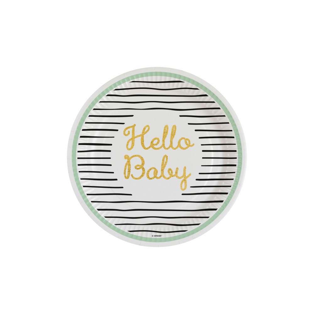 Baby Gold Hello Paper Plate 8 pcs 23 cm