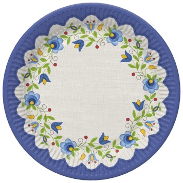 Colour Folk Embroidery Paper Plate Set of 8, 22.7 cm