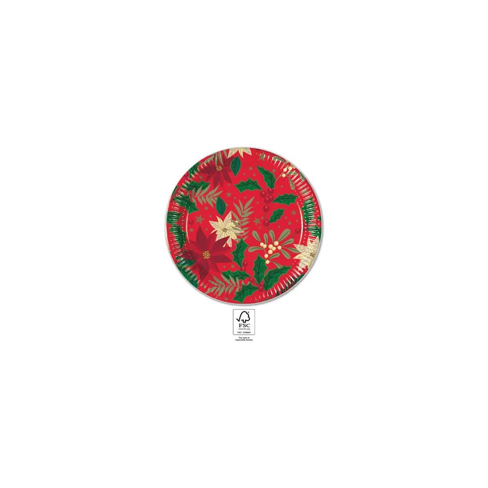 Christmas Holly Poinsettia i paper plate 8 pcs 23 cm FSC