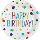 Party Colorful Confetti Happy Birthday Paper Plate, 8 pcs, 23 cm