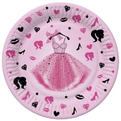 Colour Party Dress Girlish Paper Plate 8 pcs 18 cm