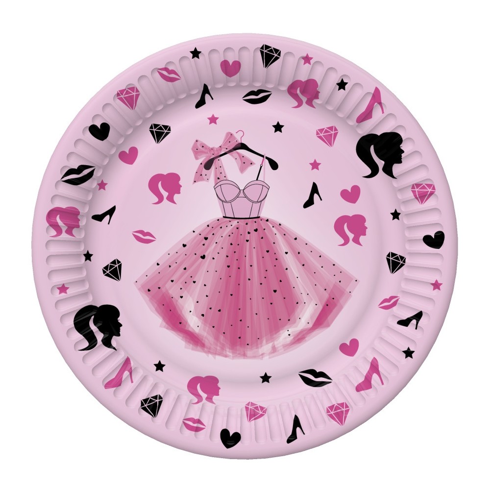 Colour Party Dress Girlish Paper Plate 8 pcs 18 cm