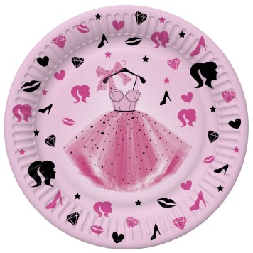 Colour Party Dress Girls paper plate, set of 8, 22.7 cm