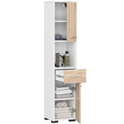 Colonne meuble étagère de salle de bain 2 portes 1 tiroirs 140x30X30 cm Blanc