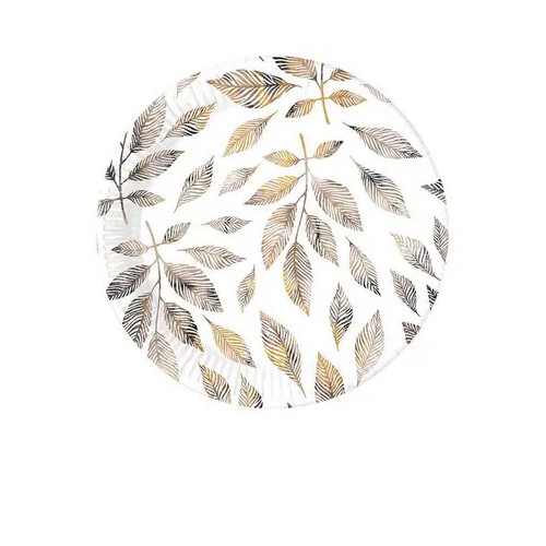 Flower Grey Branches Leaf Paper Plate 8 pcs 23 cm
