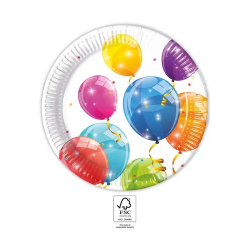 Balloon Sparkling paper plate 8 pcs 23 cm FSC