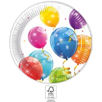 Balloon Sparkling paper plate 8 pcs 23 cm FSC
