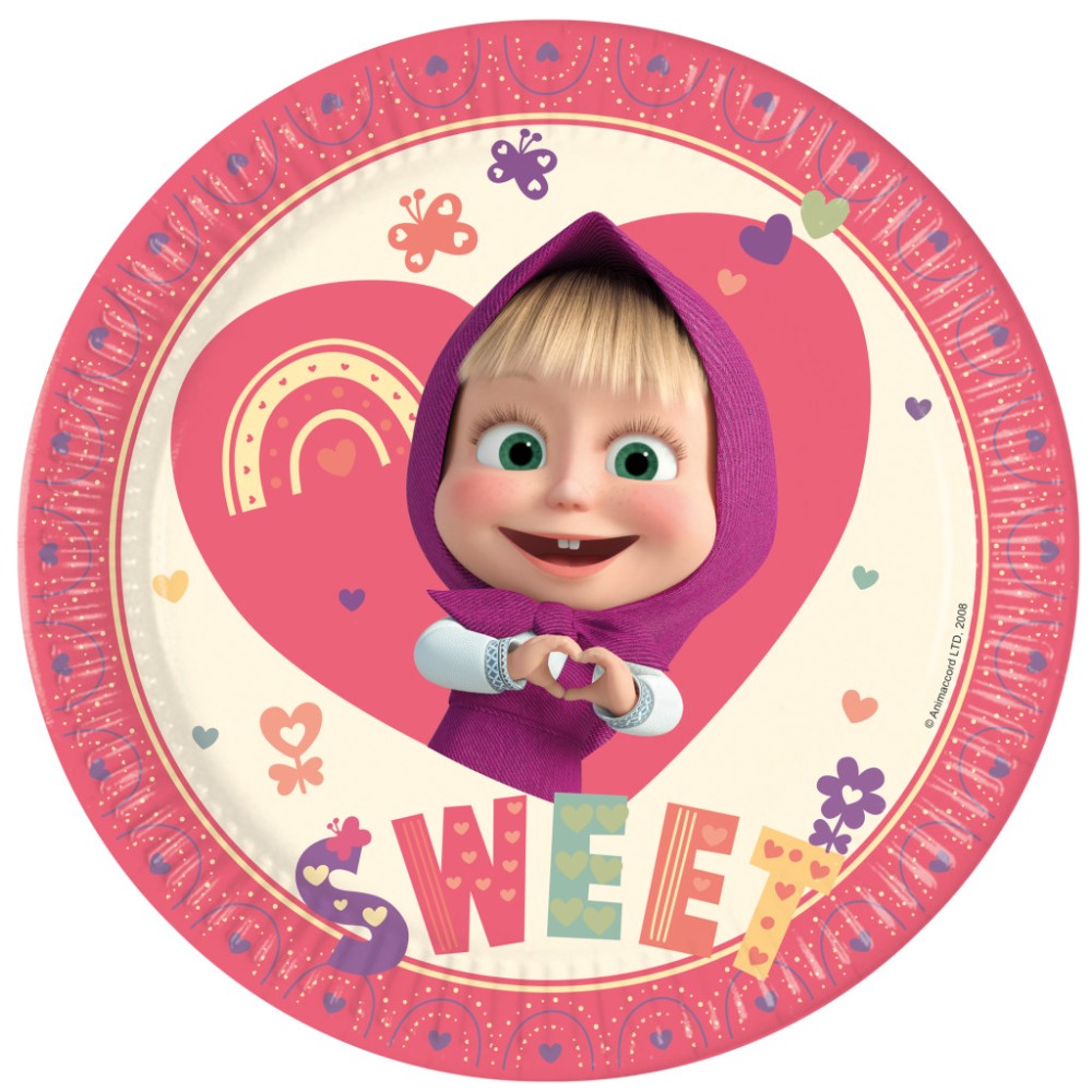 Masha and the Bear Sweet Heart paper plate 8 pcs 23 cm FSC