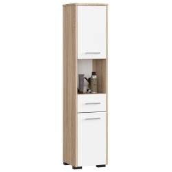 Colonne meuble étagère de salle de bain 2 portes 1 tiroirs 140x30X30 cm Marron