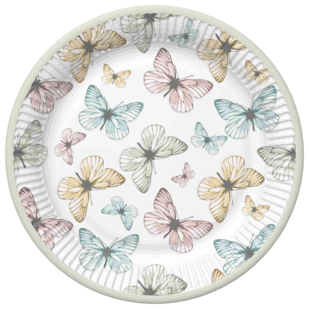 Butterfly Light paper plate set of 8, 22.7 cm