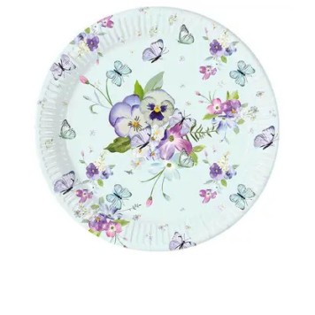 Butterfly Turquoise paper plate 8 pcs 23 cm FSC