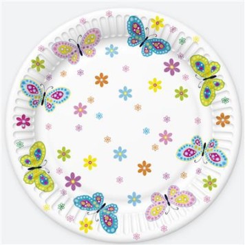 Butterfly With Flowers 18 cm paper plate, set of 8