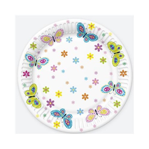 Butterfly With Flowers paper plate 8 pcs set, 22.7 cm