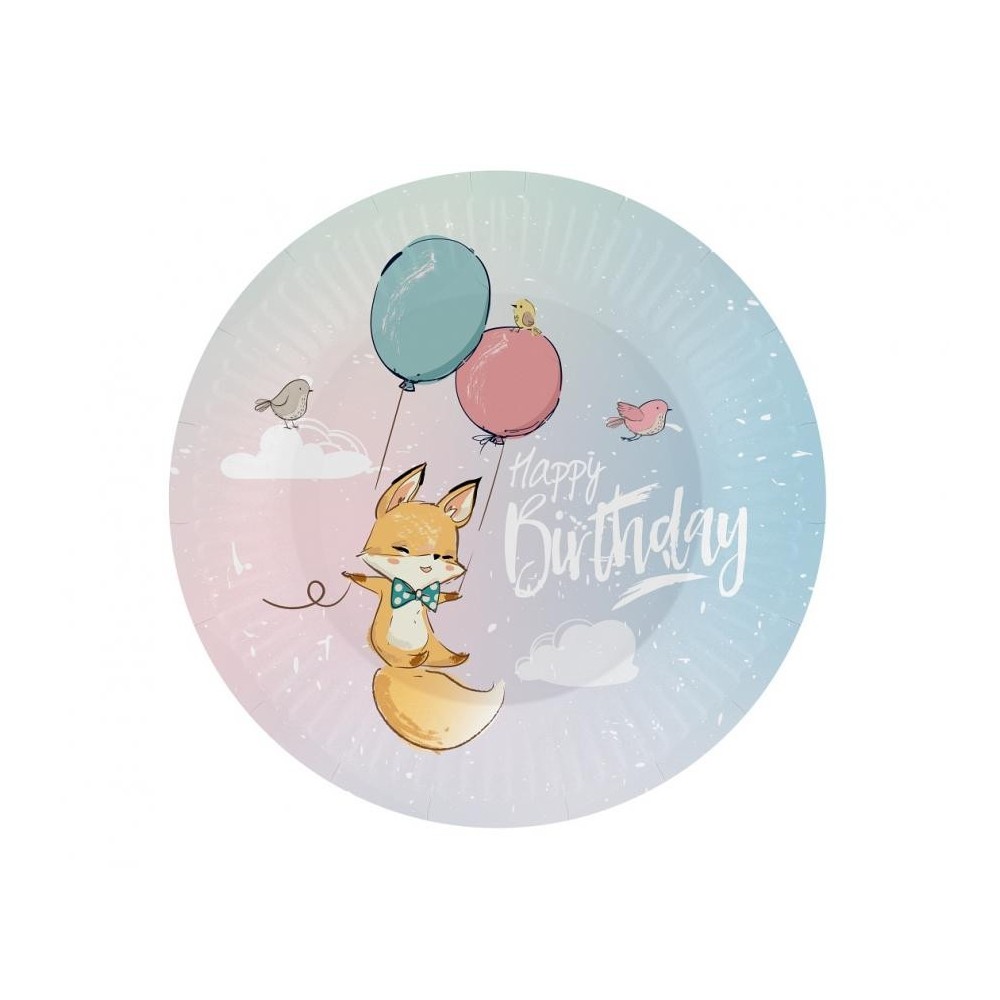 Happy Birthday Balloon Fox Happy Birthday Paper Plate 6 pcs 18 cm