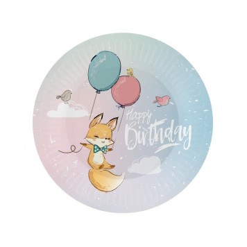 Happy Birthday Balloon Fox Happy Birthday Paper Plate 6 pcs 18 cm