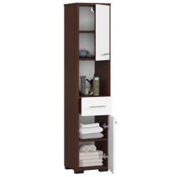 Colonne meuble étagère de salle de bain 2 portes 1 tiroirs 140x30X30 cm Marron